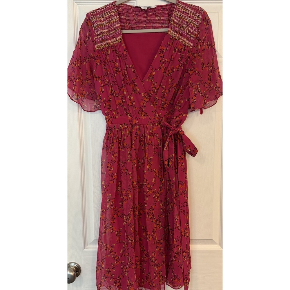 Diane Von Furstenberg DVF 100% Silk True Wrap Dress Pink Floral Flutter Sleeve 2